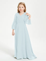Robes de Demoiselle d'Honneur Junior à Manches Longues Modestes Brume