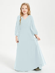 Robes de Demoiselle d'Honneur Junior à Manches Longues Modestes Brume