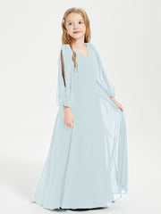 Robes de Demoiselle d'Honneur Junior à Manches Longues Modestes Brume
