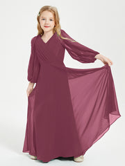 Robes de Demoiselle d'Honneur Junior à Manches Longues Modestes Mûre