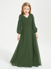 Robes de Demoiselle d'Honneur Junior à Manches Longues Modestes Olive Verte