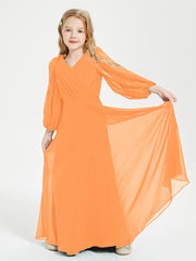 Robes de Demoiselle d'Honneur Junior à Manches Longues Modestes Orange