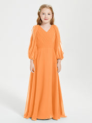 Robes de Demoiselle d'Honneur Junior à Manches Longues Modestes Orange