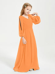Robes de Demoiselle d'Honneur Junior à Manches Longues Modestes Orange