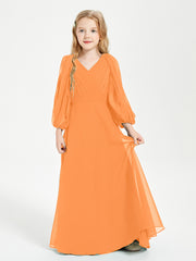 Robes de Demoiselle d'Honneur Junior à Manches Longues Modestes Orange