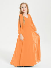 Robes de Demoiselle d'Honneur Junior à Manches Longues Modestes Orange