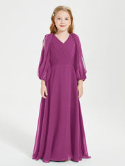 Robes de Demoiselle d'Honneur Junior à Manches Longues Modestes Orchidee