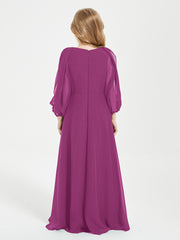 Robes de Demoiselle d'Honneur Junior à Manches Longues Modestes Orchidee