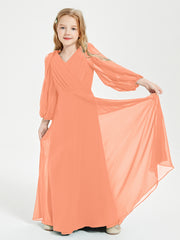 Robes de Demoiselle d'Honneur Junior à Manches Longues Modestes Papaye