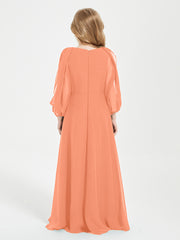 Robes de Demoiselle d'Honneur Junior à Manches Longues Modestes Papaye