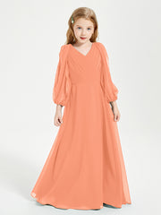 Robes de Demoiselle d'Honneur Junior à Manches Longues Modestes Papaye