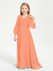 Robes de Demoiselle d'Honneur Junior à Manches Longues Modestes Papaye