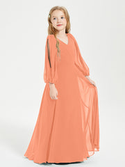 Robes de Demoiselle d'Honneur Junior à Manches Longues Modestes Papaye