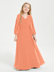 Robes de Demoiselle d'Honneur Junior à Manches Longues Modestes Papaye