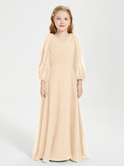Robes de Demoiselle d'Honneur Junior à Manches Longues Modestes Pêche