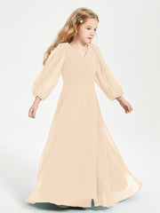 Robes de Demoiselle d'Honneur Junior à Manches Longues Modestes Pêche