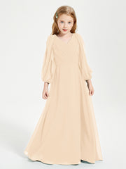 Robes de Demoiselle d'Honneur Junior à Manches Longues Modestes Pêche