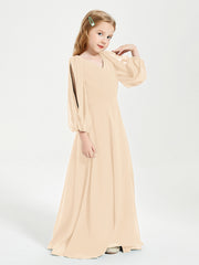 Robes de Demoiselle d'Honneur Junior à Manches Longues Modestes Pêche