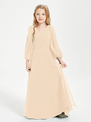Robes de Demoiselle d'Honneur Junior à Manches Longues Modestes Pêche