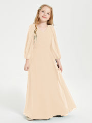 Robes de Demoiselle d'Honneur Junior à Manches Longues Modestes Pêche
