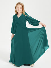 Robes de Demoiselle d'Honneur Junior à Manches Longues Modestes Paon