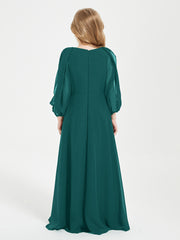 Robes de Demoiselle d'Honneur Junior à Manches Longues Modestes Paon