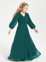 Robes de Demoiselle d'Honneur Junior à Manches Longues Modestes Paon