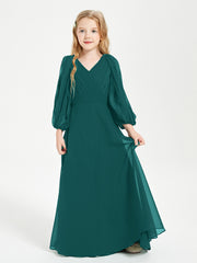 Robes de Demoiselle d'Honneur Junior à Manches Longues Modestes Paon