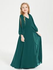 Robes de Demoiselle d'Honneur Junior à Manches Longues Modestes Paon