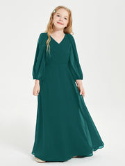Robes de Demoiselle d'Honneur Junior à Manches Longues Modestes Paon