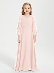 Robes de Demoiselle d'Honneur Junior à Manches Longues Modestes Rose Perle