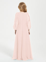 Robes de Demoiselle d'Honneur Junior à Manches Longues Modestes Rose Perle