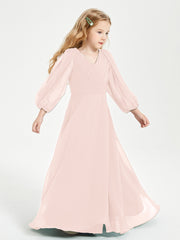 Robes de Demoiselle d'Honneur Junior à Manches Longues Modestes Rose Perle