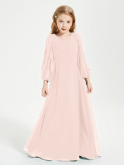 Robes de Demoiselle d'Honneur Junior à Manches Longues Modestes Rose Perle