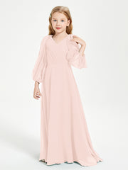 Robes de Demoiselle d'Honneur Junior à Manches Longues Modestes Rose Perle