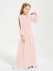 Robes de Demoiselle d'Honneur Junior à Manches Longues Modestes Rose Perle