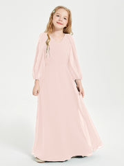 Robes de Demoiselle d'Honneur Junior à Manches Longues Modestes Rose Perle