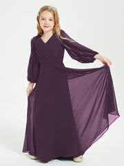 Robes de Demoiselle d'Honneur Junior à Manches Longues Modestes Plum