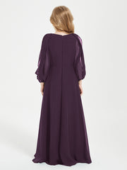 Robes de Demoiselle d'Honneur Junior à Manches Longues Modestes Plum