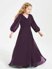 Robes de Demoiselle d'Honneur Junior à Manches Longues Modestes Plum