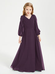 Robes de Demoiselle d'Honneur Junior à Manches Longues Modestes Plum