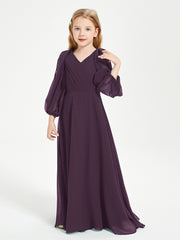 Robes de Demoiselle d'Honneur Junior à Manches Longues Modestes Plum