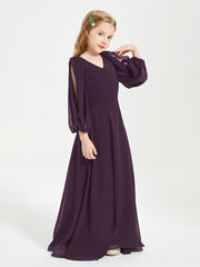 Robes de Demoiselle d'Honneur Junior à Manches Longues Modestes Plum