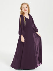 Robes de Demoiselle d'Honneur Junior à Manches Longues Modestes Plum