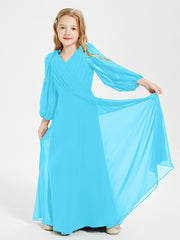 Robes de Demoiselle d'Honneur Junior à Manches Longues Modestes Piscine