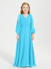 Robes de Demoiselle d'Honneur Junior à Manches Longues Modestes Piscine