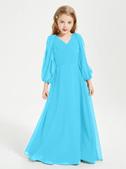 Robes de Demoiselle d'Honneur Junior à Manches Longues Modestes Piscine