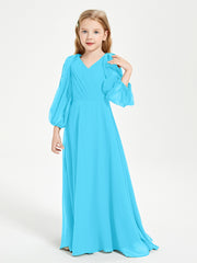Robes de Demoiselle d'Honneur Junior à Manches Longues Modestes Piscine