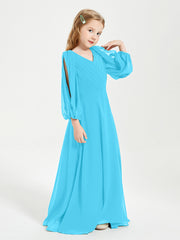 Robes de Demoiselle d'Honneur Junior à Manches Longues Modestes Piscine