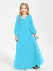 Robes de Demoiselle d'Honneur Junior à Manches Longues Modestes Piscine